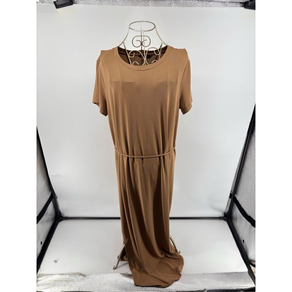 Banana Republic Modal Tie Waist Midi Dress Tan Size M Minimalist